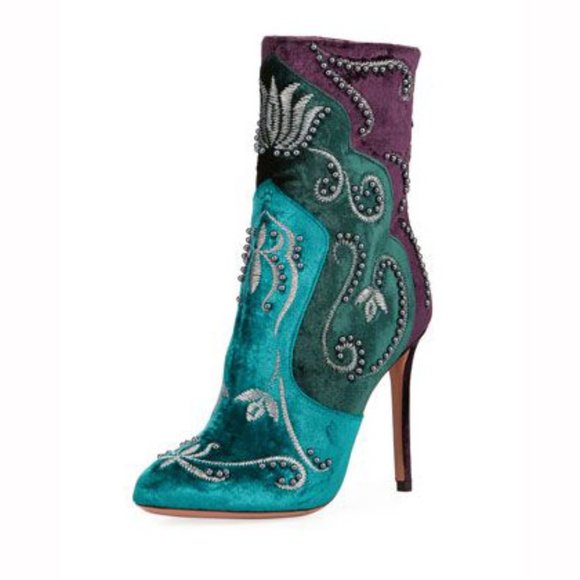 Aquazzura Shoes - NIB Aquazzura matahari teal purple tricolor studded velvet booties ankle boots